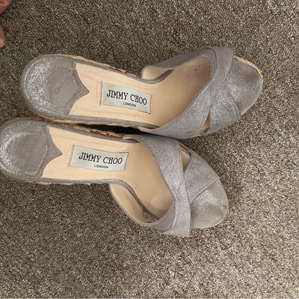 Jimmy Choo Silver Wedge Sandals